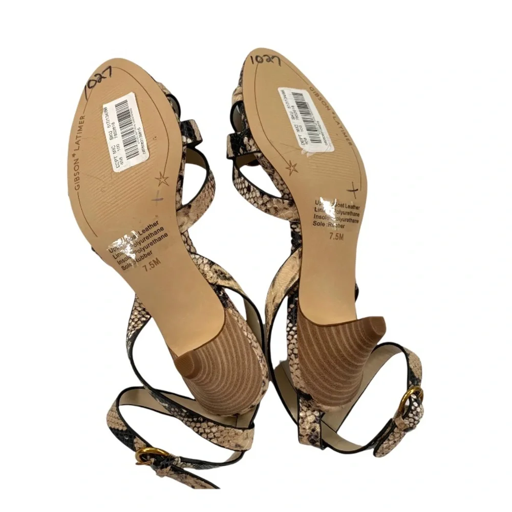 Gibson Latimer Sandal Leather Snakeskin Ankle Strap Low Heel 7.5 NWT - Picture 7 of 14
